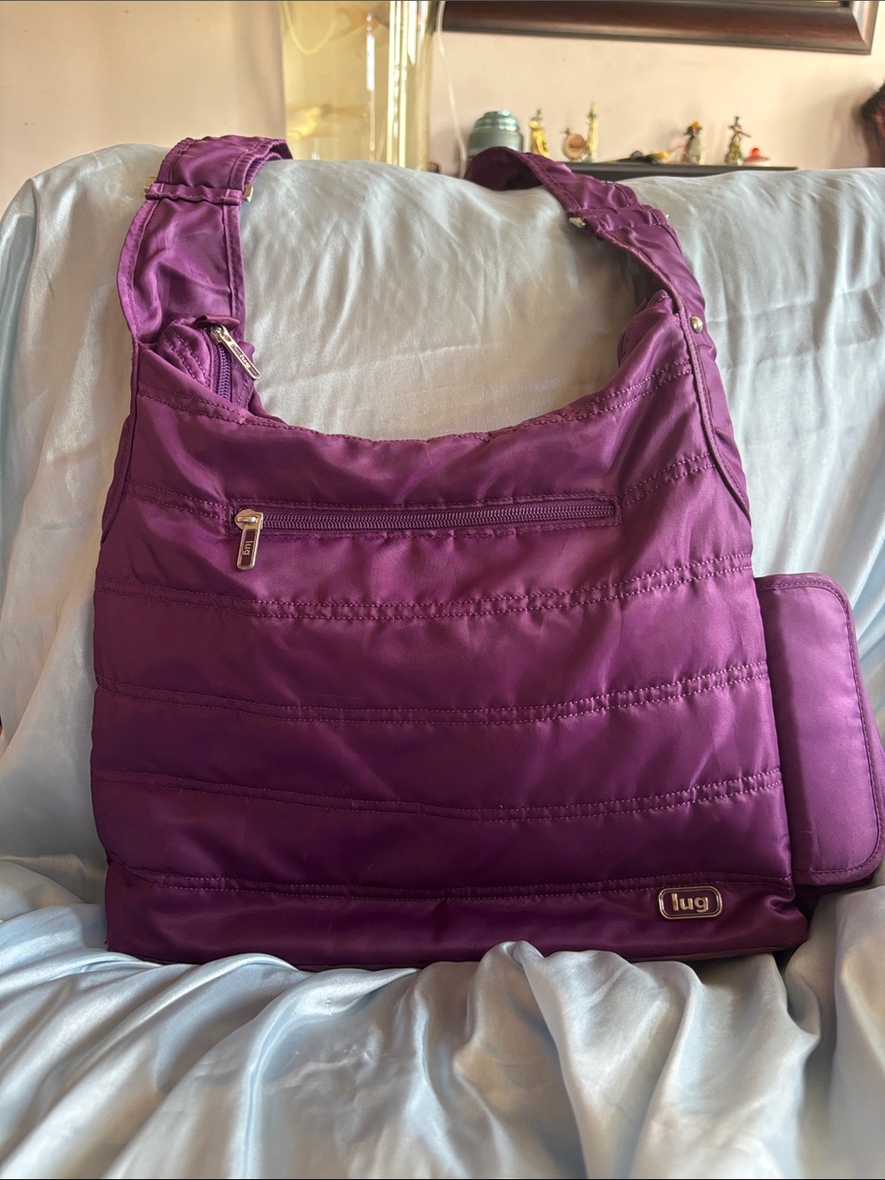 lug Quilted Plum Shoulder Bag with Front Zip Pocket